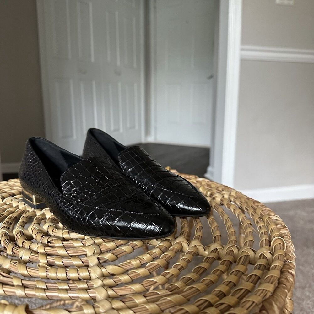 Aquatalia Women’s Loafer Perci Gold Black Crocodile Embossed Leather Size 5 $350 - Picture 3 of 14